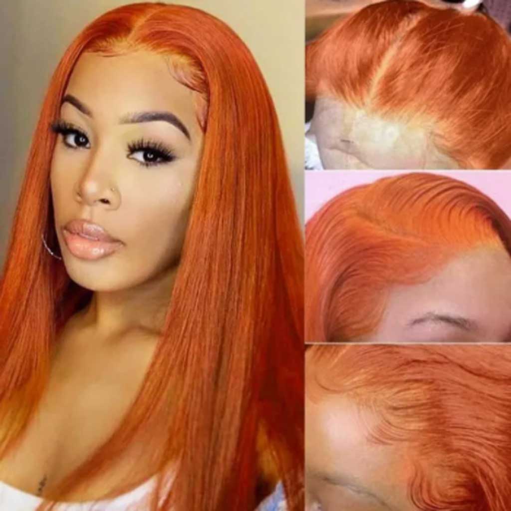 Ginger Orange Color Straight Hair Lace Front Wig Transparent Lace Wig