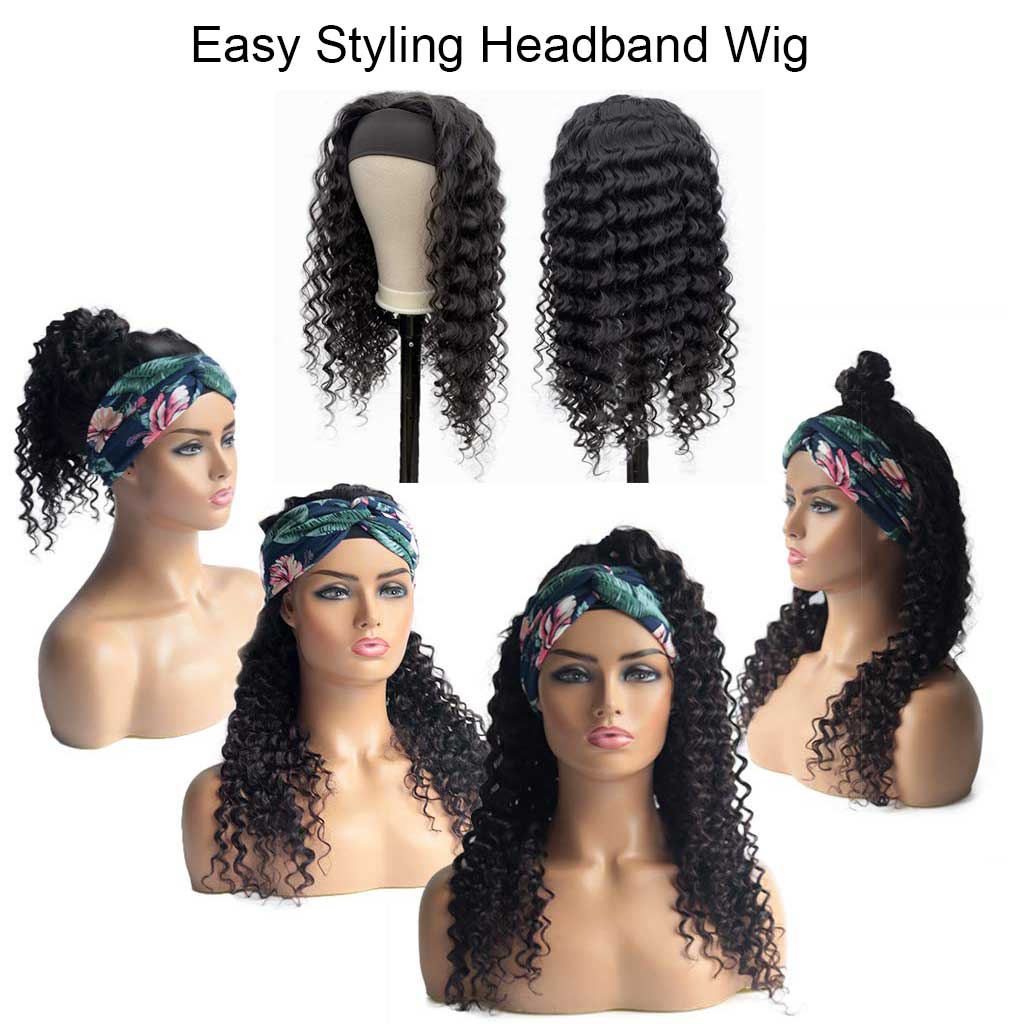 Deep Wave Headband Wig Glueless Human Hair Wigs