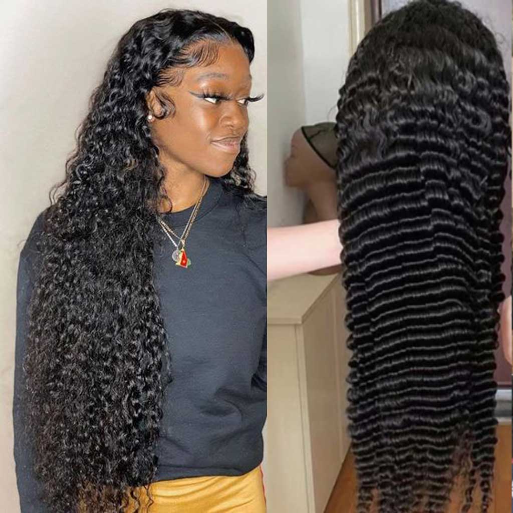 Bombtress Deep Wave 13x4 13x6 Lace Front Wig Curly Human Hair Wigs