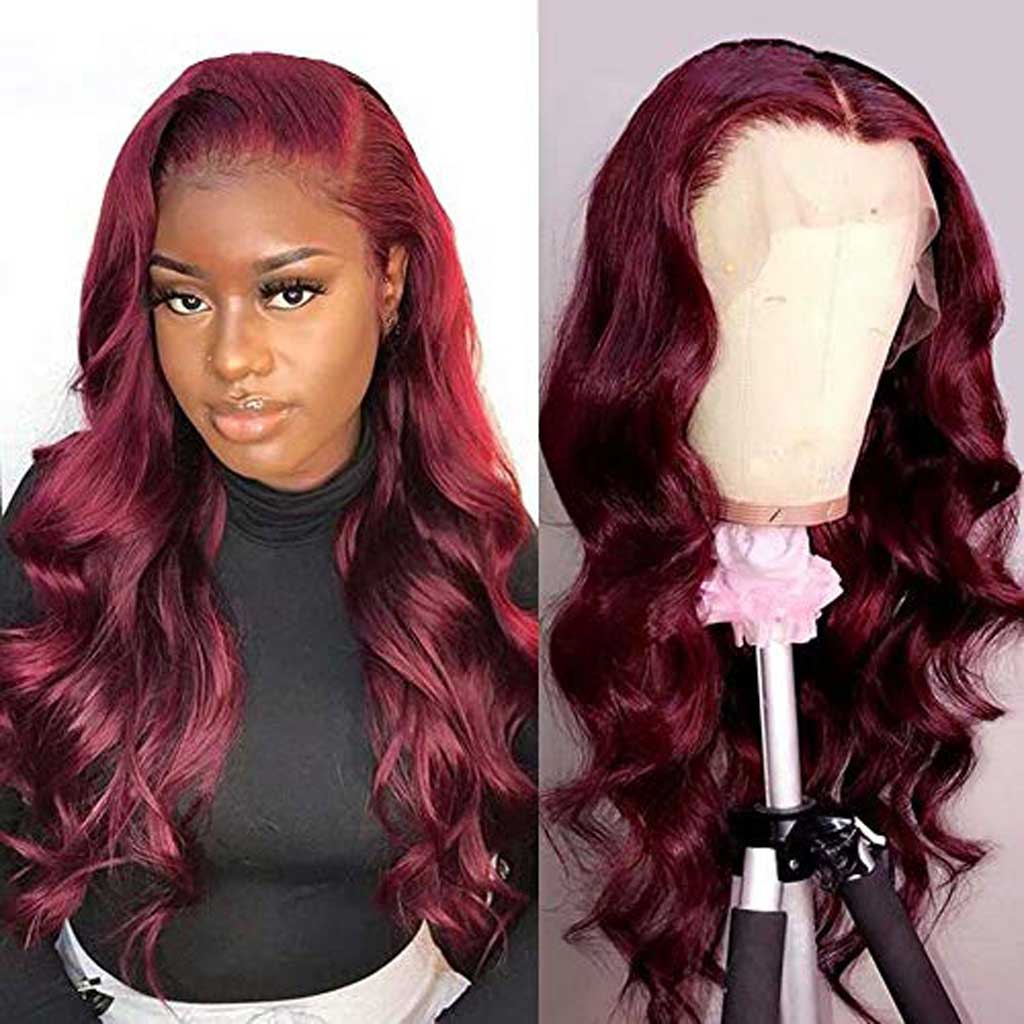 Burgundy-99J-body-wave-lace-front-wig-180%-density-transparent-lace-wigs-colored-wigs