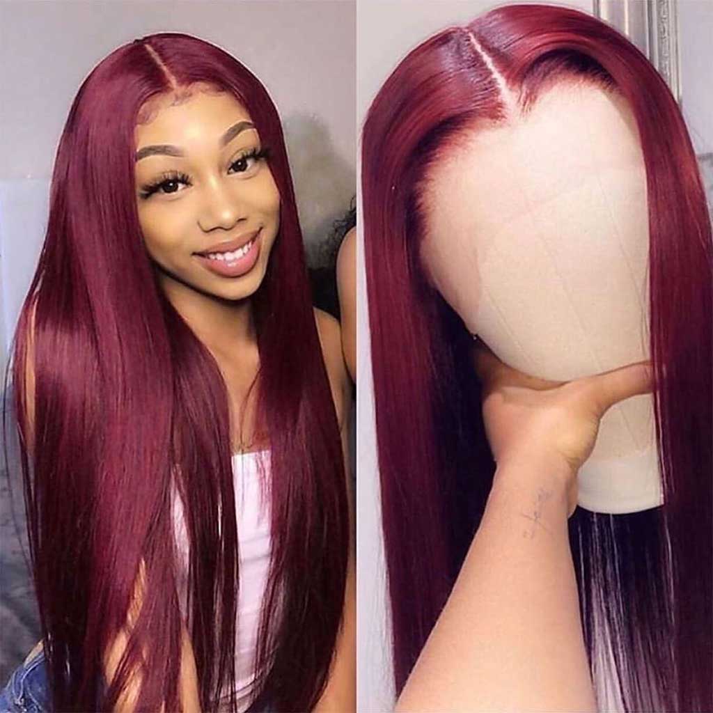 Burgundy-99J-lace-front-wig-180%-density-transparent-lace-frontal-wigs