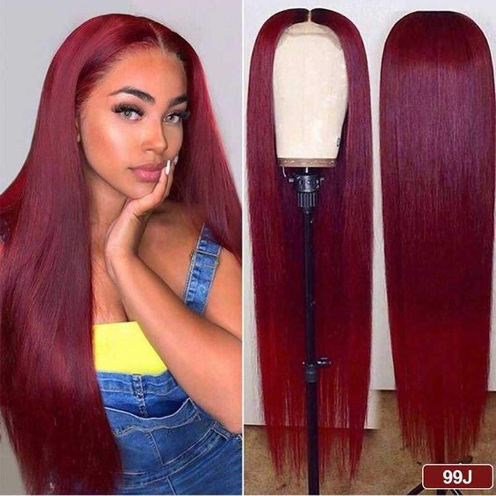 Burgundy-99J-lace-front-wig-180%-density-transparent-lace-straight-hair-wig