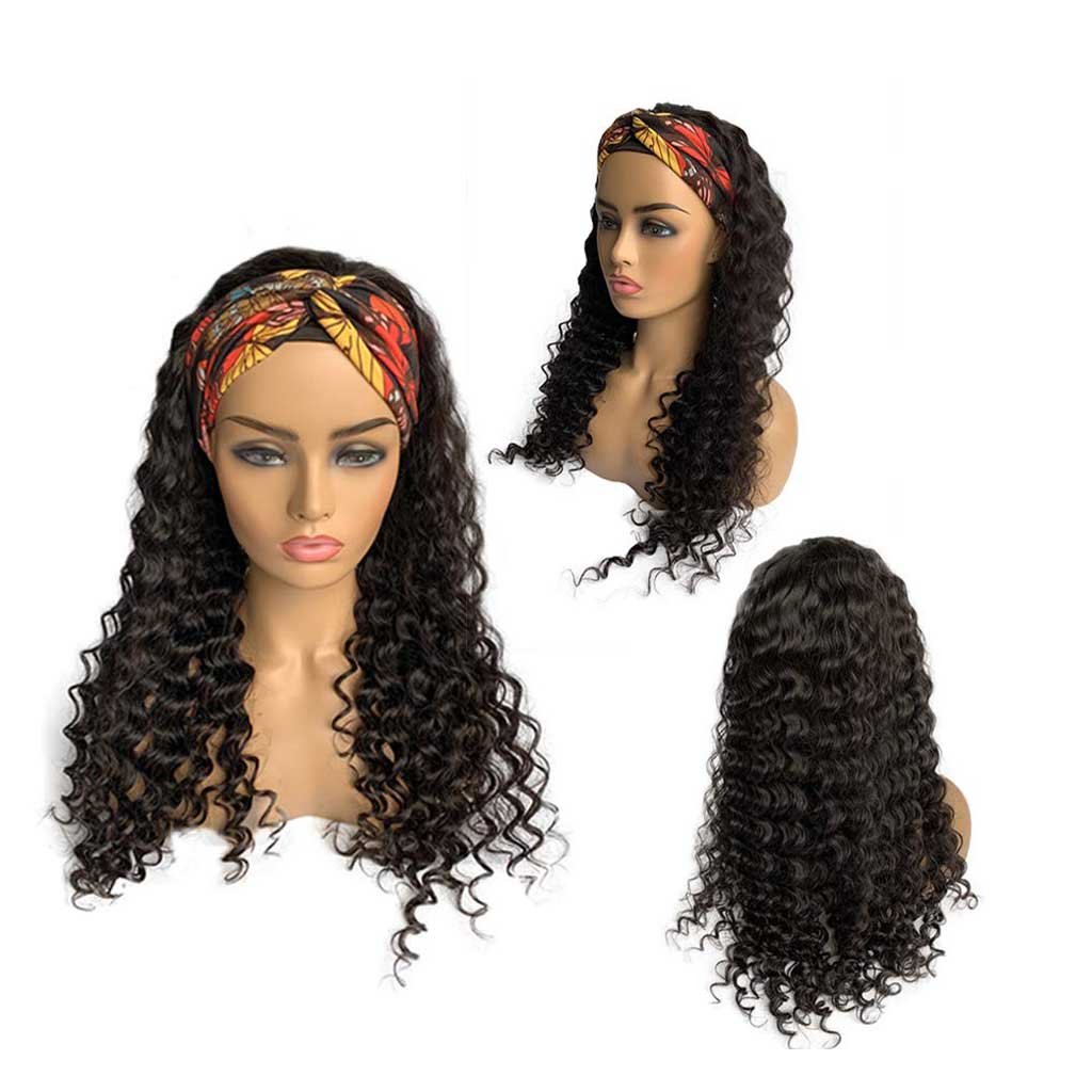 Deep Wave Headband Wig Glueless Human Hair Wigs