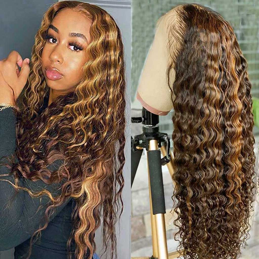 Highlight-Wig-13x4-Lace-Front-wig-Deep-Wave-Human-Hair-Wigs-Honey-Blonde-Transparent-Frontal-Wig
