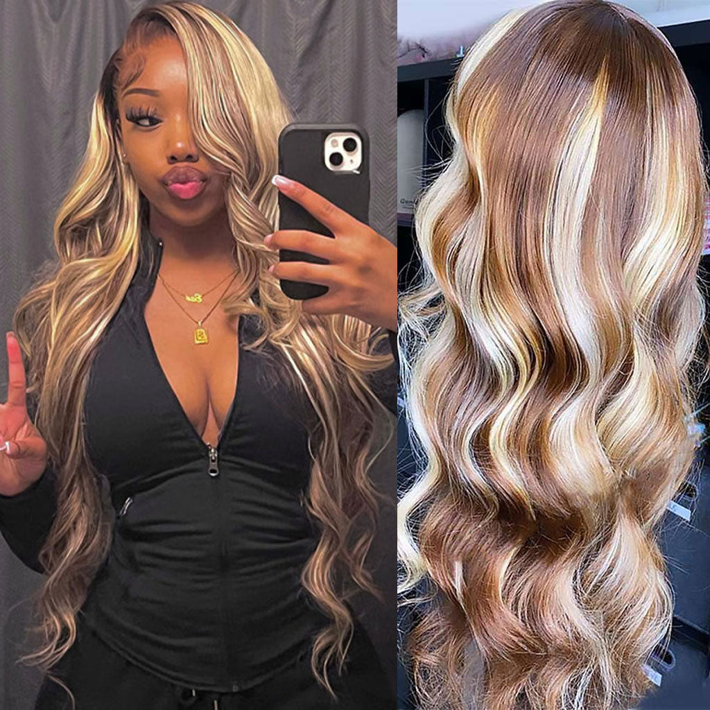 Highlight Wig Honey Blonde Wig P4/613 Brown With Blonde Highlights Wig bombtress
