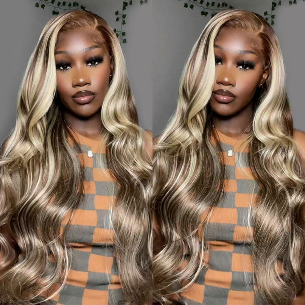 Highlight Wig Honey Blonde Wig Piano Color 4/613 Body Wave 4x4 Lace Closure Wig 13x4 Lace Front Wig
