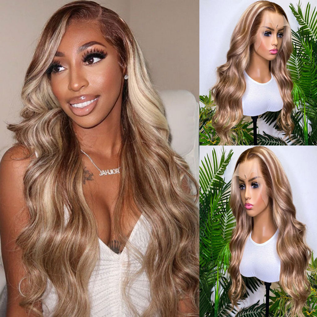 Highlight Wig Honey Blonde Wig Piano Color 4/613 Body Wave 4x4 Lace Closure Wig 13x4 Lace Front Wig