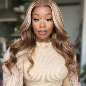 Highlight Wig Honey Blonde Wig Piano Color 4/613 Body Wave 4x4 Lace Closure Wig 13x4 Lace Front Wig