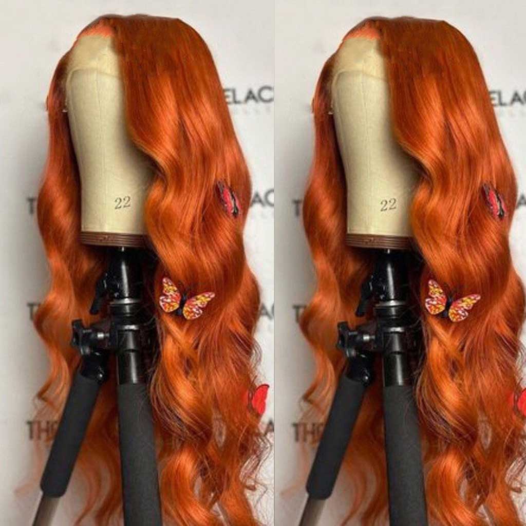 Transparent-body-wave-ginger-orange-lace-front-wig-preplucked-colored-frontal-wig
