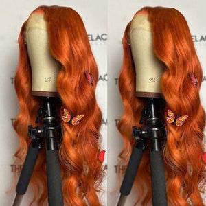Transparent-body-wave-ginger-orange-lace-front-wig-preplucked-colored-frontal-wig