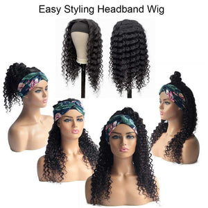 Deep Wave Headband Wig Glueless Human Hair Wigs